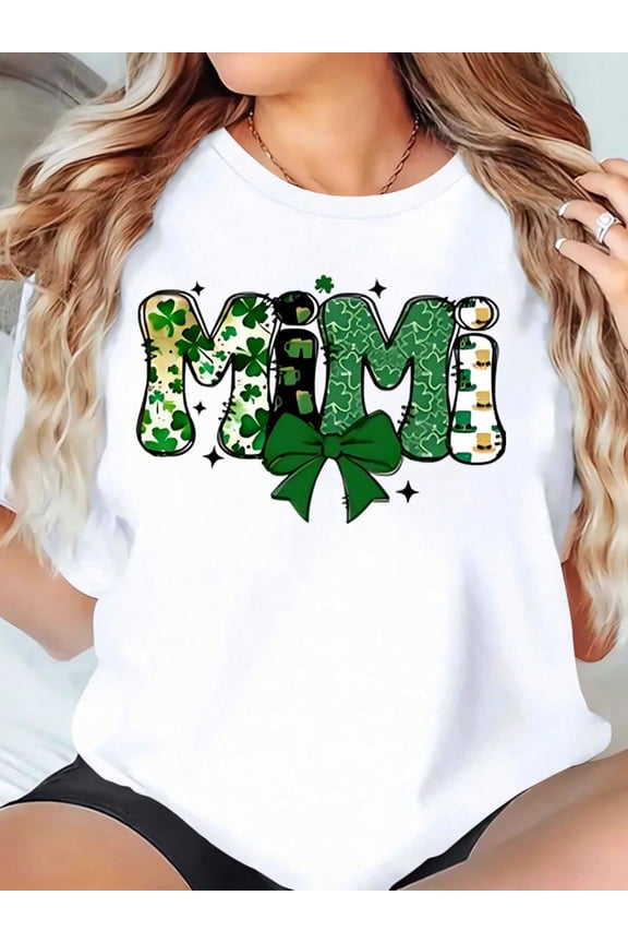 Women's St. Patrick's Day Mimi T-Shirt Lucky Shamrock Green Graphic Tee Holiday Top