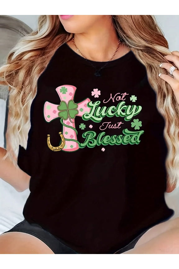 Women's St. Patrick's Day Not Lucky Just Blessed Cross Tank Top Sleeveless Christian Holiday Graphic Shirt