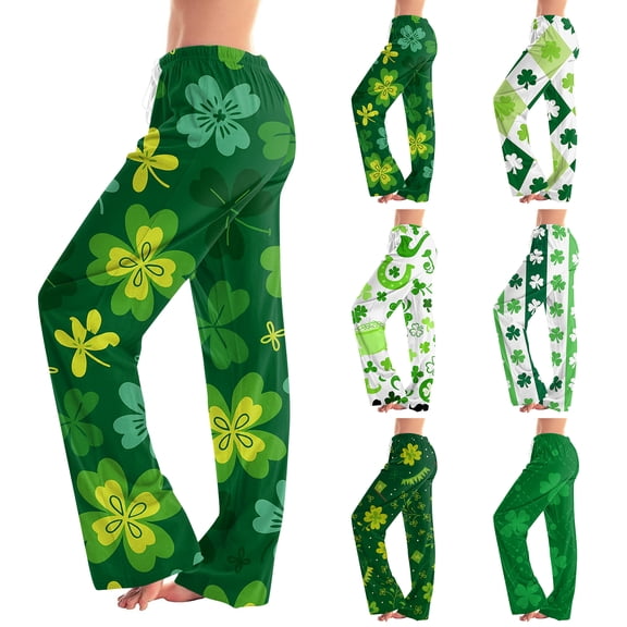 Women's St Patrick's Day Print Comfortable Casual Drawstring Pants Full Length Lounge Pants Soft Polyester Spring Summer Wear 2026 Army Green XL