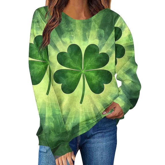 Women's St. Patrick's Day Print Sweatshirts Fashion Graphic Crewneck Long Sleeve Casual Pullover Tops (2XL, Green)