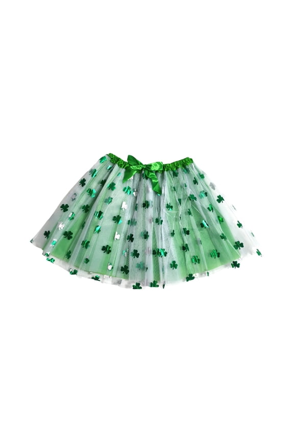 Women's St. Patrick's Day Printed Mesh Tulle Tutu Skirt For Stage Performance Puffy Party Skirt White One Size