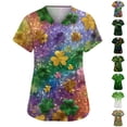 thumbnail image 1 of Women's St Patrick's Day Scrub Tops Short Sleeve V Neck Printed Workwear Top Shamrock Casual Uniform with Pocket 2026 Dark Green 5XL, 1 of 6