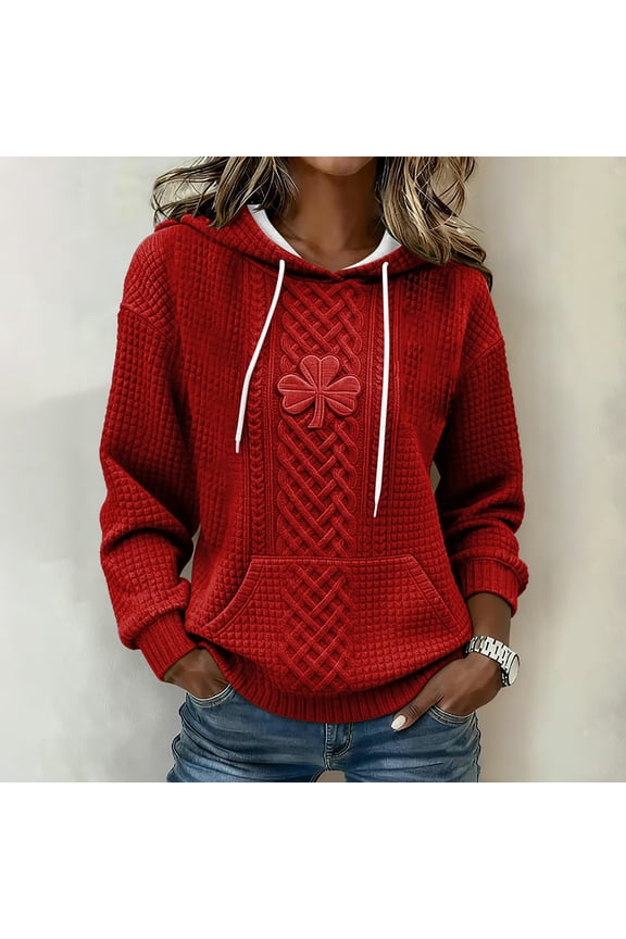 Women's St. Patrick's Day Shamrock Art Print Hoodie Shamrock St. Patrick's Day Shirt Red S