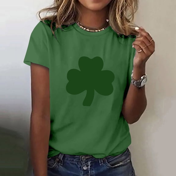 Women's St Patrick's Day Shirts Long Sleeve T-Shirts Crewneck Plaid Shamrock Tee Shirts Tops