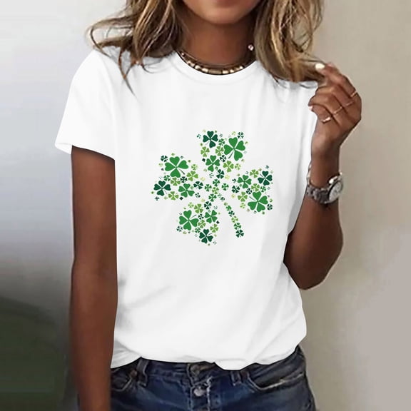 Women's St Patrick's Day Shirts Long Sleeve T-Shirts Crewneck Plaid Shamrock Tee Shirts Tops