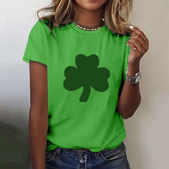 Women's St Patrick's Day Shirts Long Sleeve T-Shirts Crewneck Plaid Shamrock Tee Shirts Tops