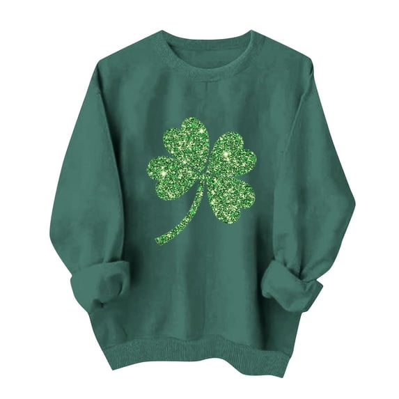 Women's St. Patrick's Day Sweatshirt Green Printed Crewneck Long Sleeve Casual Pullover Lounge Tops (M, Green)