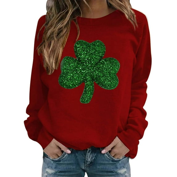 Women's St Patrick's Day Sweatshirt Patricks Day Gift Funny Lucky Heart Printed Green Clover Irish Gift Top Funny Saint Patrick's Tunic Tops Saint Patty's Shirt St. Patrick's Day Gift Charms Shirt