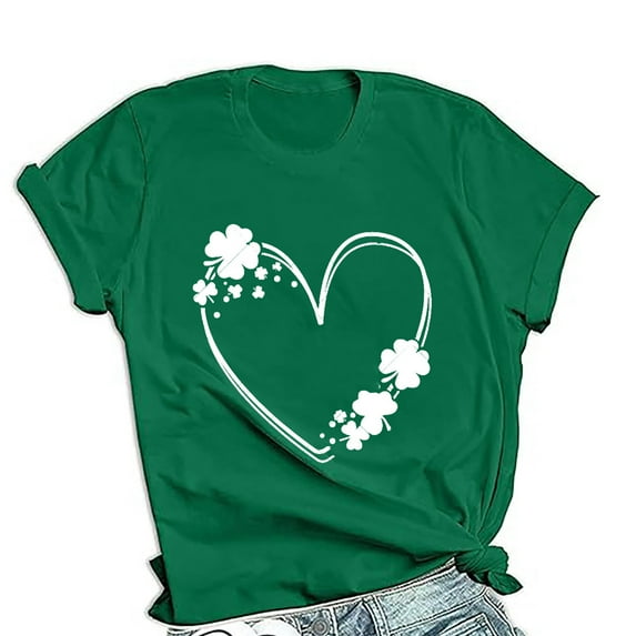 Women's St Patrick's Day T-Shirt Blessed Lucky Irish Shamrock Green Tshirts Lucky Clover Graphic Tee Tops Lucky Irish Shamrock Paddy's Day Graphic Tees Tops