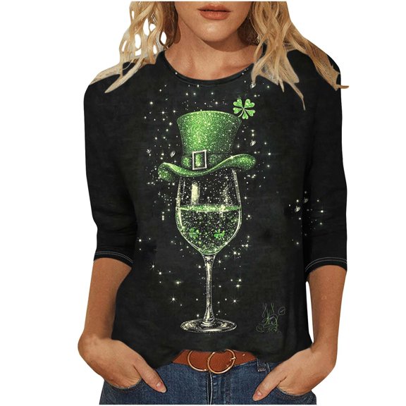 Women's St Patrick's Day T-Shirt Casual Long Sleeve Glitter Lucky Irish Shamrock Paddy's Day Graphic Tees Tops