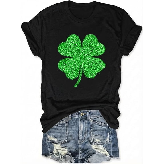 Women's St Patrick's Day T-Shirt Lucky Irish Shamrock Paddy's Day Graphic Tees Tops