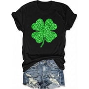 Womens St Patricks Day T-Shirt Lucky Irish Shamrock Paddys Day Graphic Tees Tops