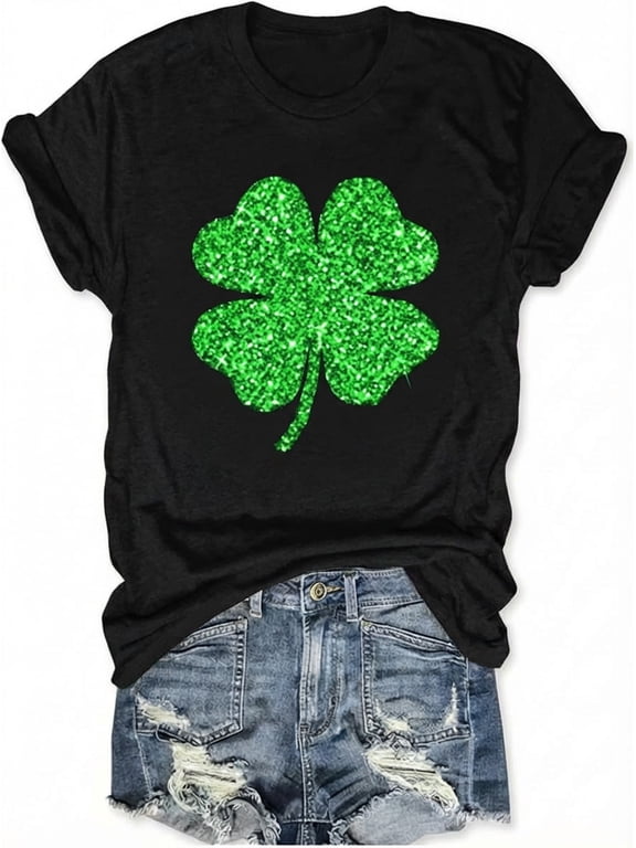 Women's St Patrick's Day T-Shirt Lucky Irish Shamrock Paddy's Day Graphic Tees Tops