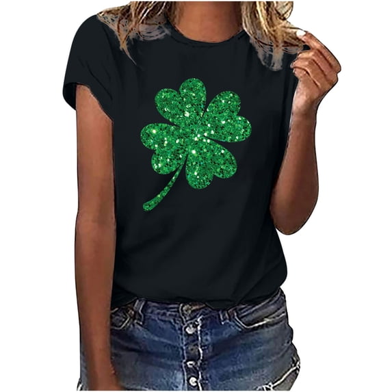 Women's St Patrick's Day T-Shirt Lucky Irish Shamrock Paddy's Day Graphic Tees Tops