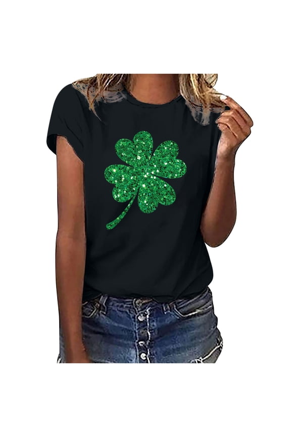Women's St Patrick's Day T-Shirt Lucky Irish Shamrock Paddy's Day Graphic Tees Tops