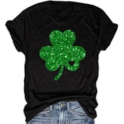 Womens St Patricks Day T-Shirt Lucky Irish Shamrock Paddys Day Graphic Tees Tops