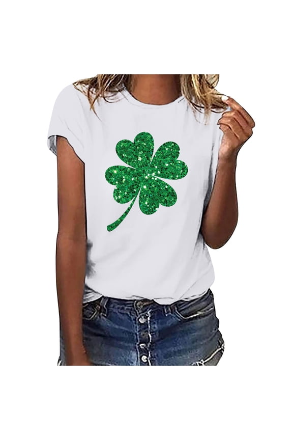 Women's St Patrick's Day T-Shirt Lucky Irish Shamrock Paddy's Day Graphic Tees Tops