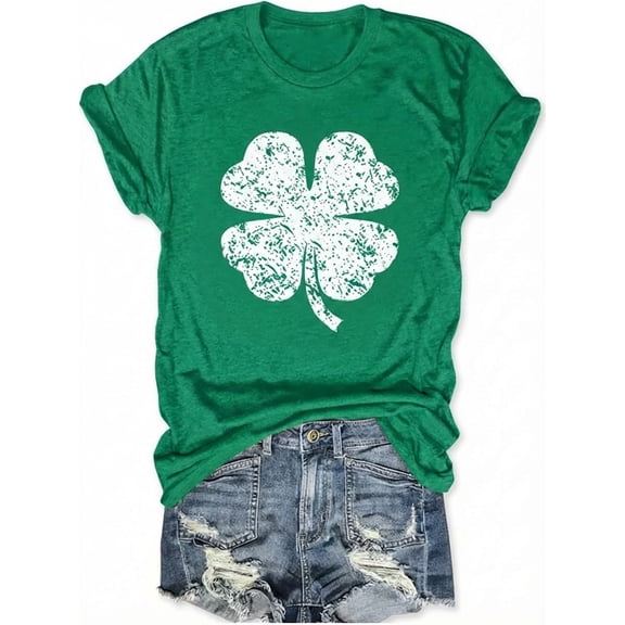 Women's St Patrick's Day T-Shirt Lucky Irish Shamrock Paddy's Day Graphic Tees Tops