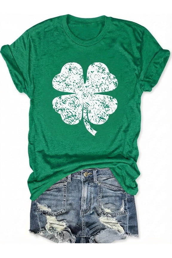 Women's St Patrick's Day T-Shirt Lucky Irish Shamrock Paddy's Day Graphic Tees Tops