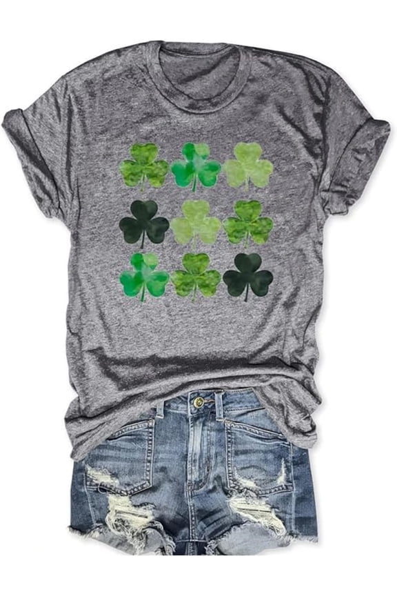 Women's St Patrick's Day T-Shirt Lucky Irish Shamrock Paddy's Day Graphic Tees Tops