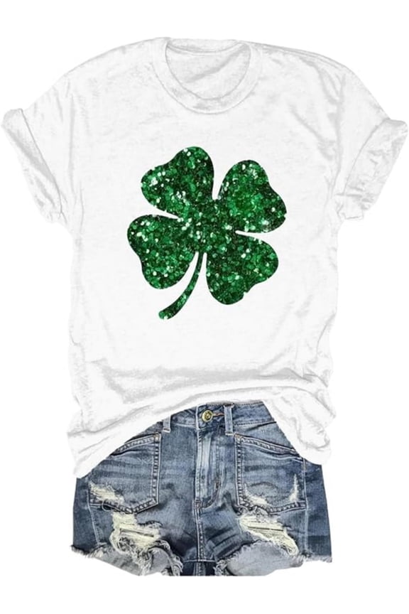 Women's St Patrick's Day T-Shirt Lucky Irish Shamrock Paddy's Day Graphic Tees Tops