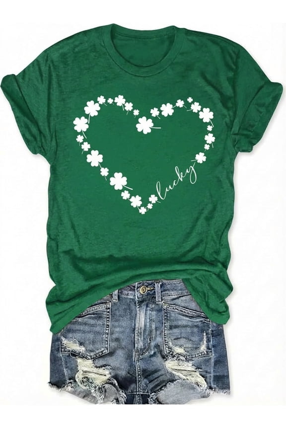 Women's St Patrick's Day T-Shirt Lucky Irish Shamrock Paddy's Day Graphic Tees Tops