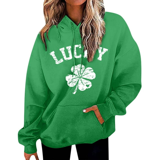 Womens St Patricks Day Hoodies Pullover Lightweight Long Sleeve Tops Casual Loose Hooded 2135