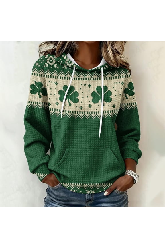 Women's St Patricks Day Sweatshirt Long Sleeve Crewneck Irish Shamrock Print Hoodie Plus Size Saint Patricks Shirt Beige S