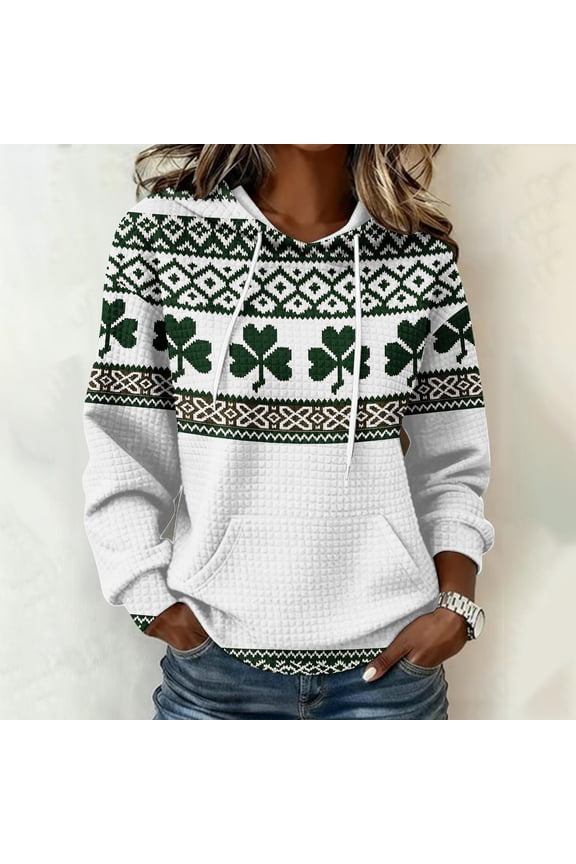 Women's St Patricks Day Sweatshirt Long Sleeve Crewneck Irish Shamrock Print Hoodie Plus Size Saint Patricks Shirt Silver L