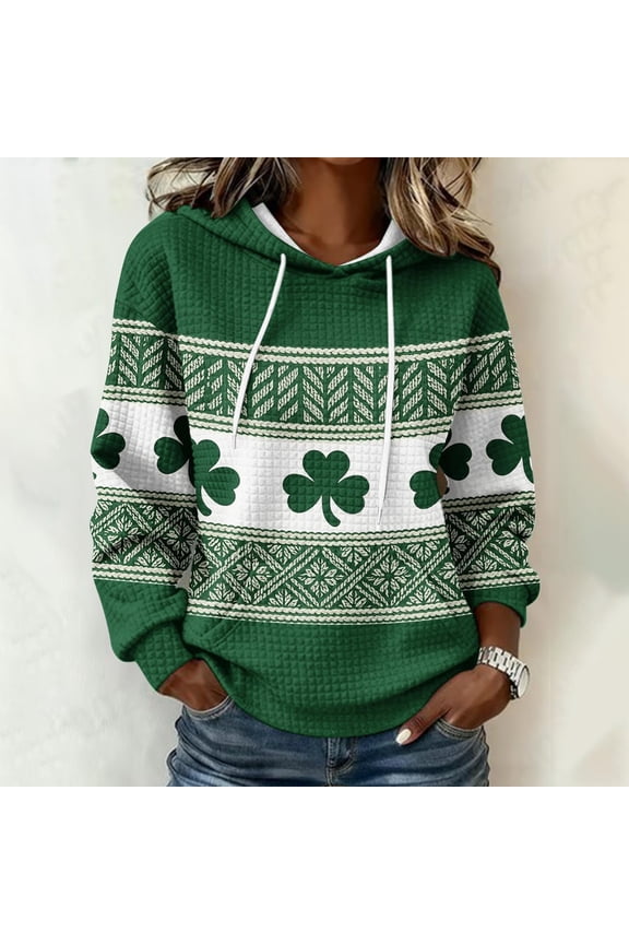 Women's St Patricks Day Sweatshirt Long Sleeve Crewneck Irish Shamrock Print Hoodie Plus Size Saint Patricks Shirt White L