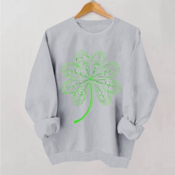 Women's St Patricks Sweatshirts Crewneck Irish Shamrock Graphic Hoodless Sweatshirt Womens Casual Round Neck Loose Fits Lightweight Comfy Sweatshirt