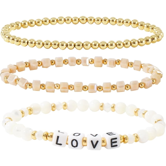 Women's Stackable 14K Gold Plated Beads Natural Gemstone Multi-Layered Stretch Bracelet Mother's Day Gift For Mum & Grandma