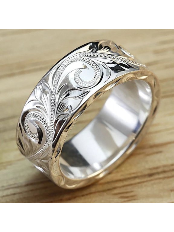New Women's Stackable Engagement Band Engraved Rose Flower Ring