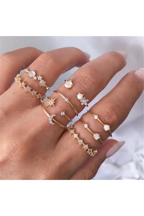 Women’s Stackable Ring Set, Assorted Styles (Boho Silver, Minimalist Silver, Star Moon Gold), Hypoallergenic Fashion Jewelry, Multi-Pack
