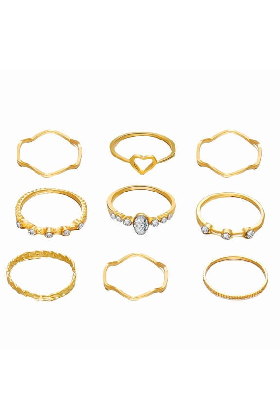 Women's Stackable Wave Rings - 9-Pc Stainless Steel Adjustable Ring Set | Modern Joint Ring Collection for Layering | Hypoallergenic Minimalist Jewelry Gift Set