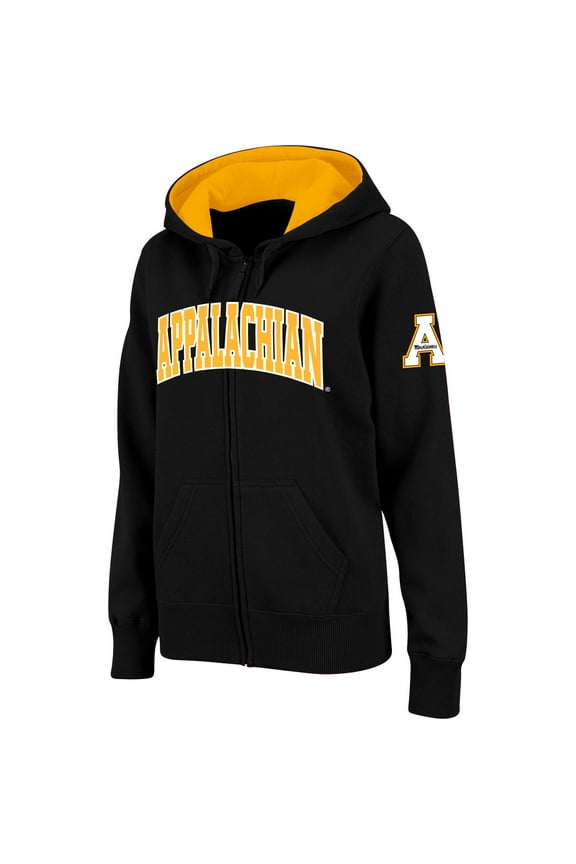Women's Stadium Athletic Black Appalachian State Mountaineers Arched Name Full-Zip Hoodie