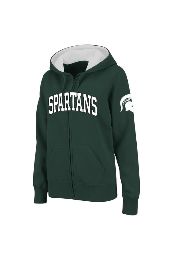Women's Stadium Athletic Green Michigan State Spartans Arched Name Full-Zip Hoodie