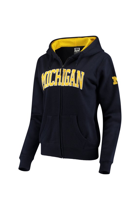 Women's Stadium Athletic Navy Michigan Wolverines Arched Name Full-Zip Hoodie