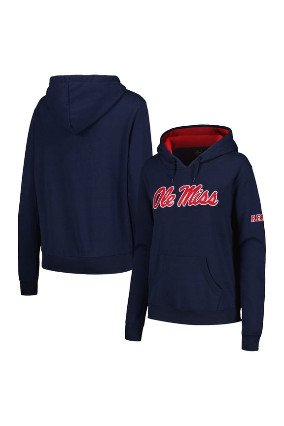 Women's Stadium Athletic Navy Ole Miss Rebels Big Logo Pullover Hoodie