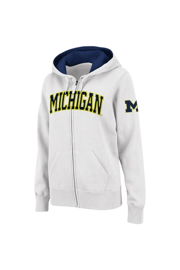 Women's Stadium Athletic White Michigan Wolverines Arched Name Full-Zip Hoodie