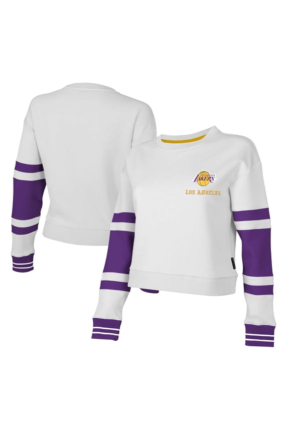 Women's Stadium Essentials White Los Angeles Lakers Scrimmage Cropped Pullover Sweatshirt