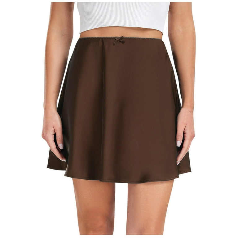 ミニスカート SAINT LAURENT Women Mini Skirts 809129Y76WQ2684 BROWN Women's Stain Silk Mini Skirts High Waisted Half Slips