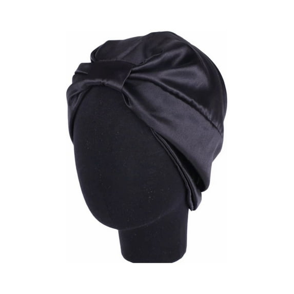Women's Stain Silk Slouchy, Bonnet, Turban, Shower Cap, Chemo Hat for Teens, Adults ( Black )