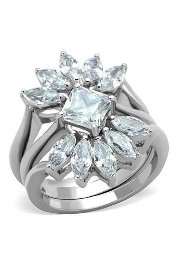 Women's Stainless Steel 316 AAA Grade Cubic Zirconia 3 Piece Wedding Ring Set Size 10