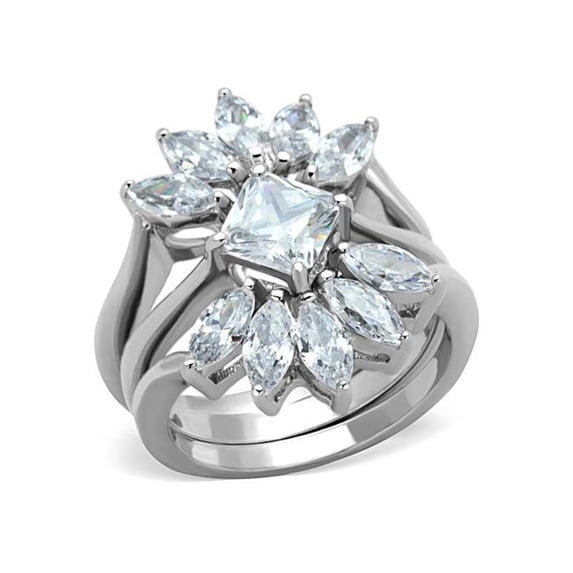 Women's Stainless Steel 316 AAA Grade Cubic Zirconia 3 Piece Wedding Ring Set Size 5