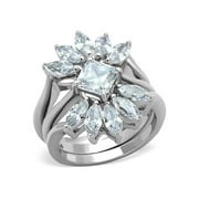 Women's Stainless Steel 316 AAA Grade Cubic Zirconia 3 Piece Wedding Ring Set Size 8