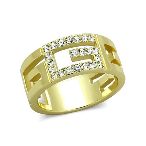 Women's Stainless Steel 316 Crystal 14K Gold Ion Plated Letter G Fashion Ring Size 6
