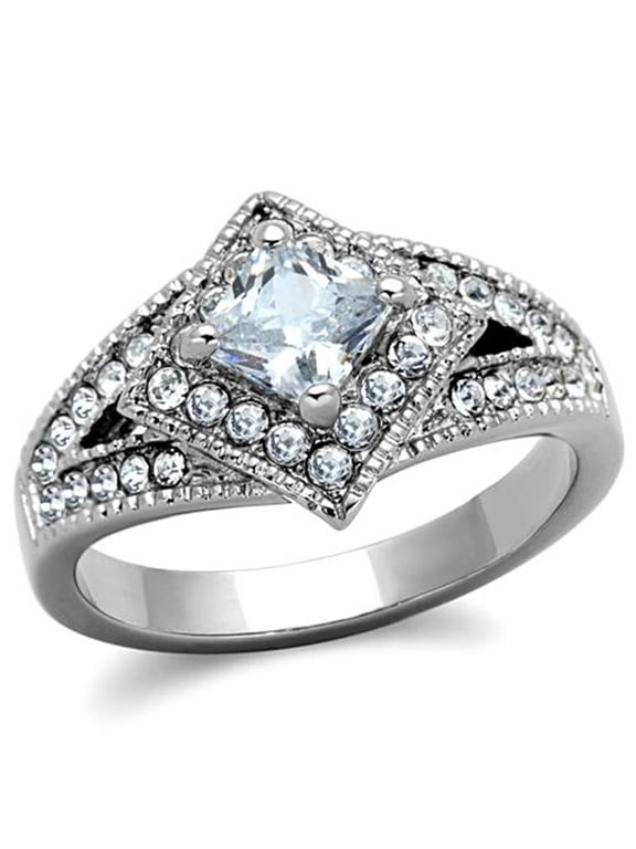 Women's Stainless Steel 316 Cushion Cut 1 Carat Cubic Zirconia Engagement Ring Size 6