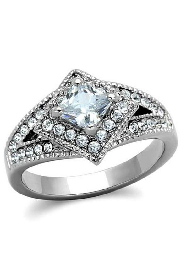 Women's Stainless Steel 316 Cushion Cut 1 Carat Cubic Zirconia Engagement Ring Size 8
