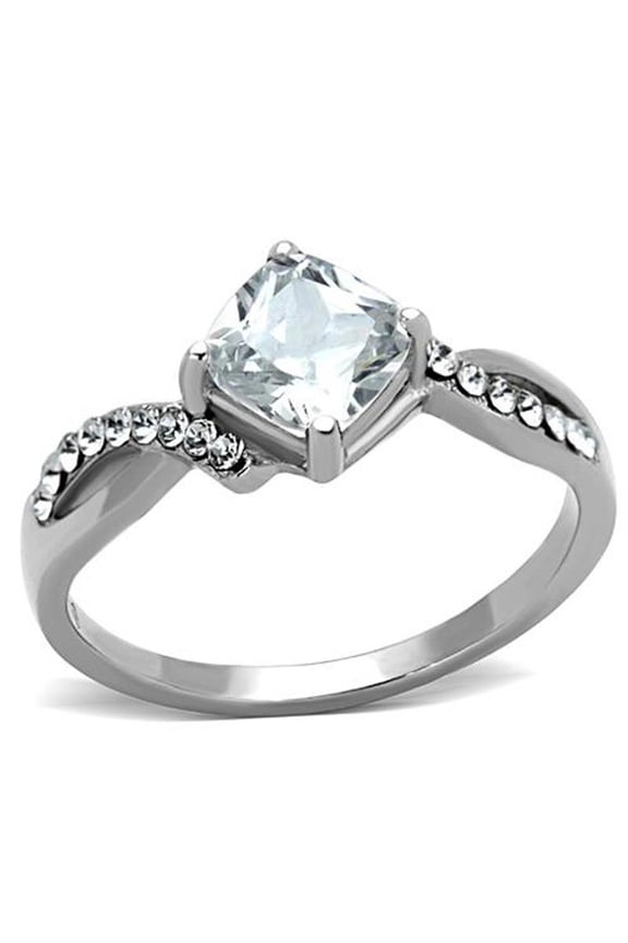 Women's Stainless Steel 316 Cushion Cut .915 Carat Zirconia Engagement Ring Size 8